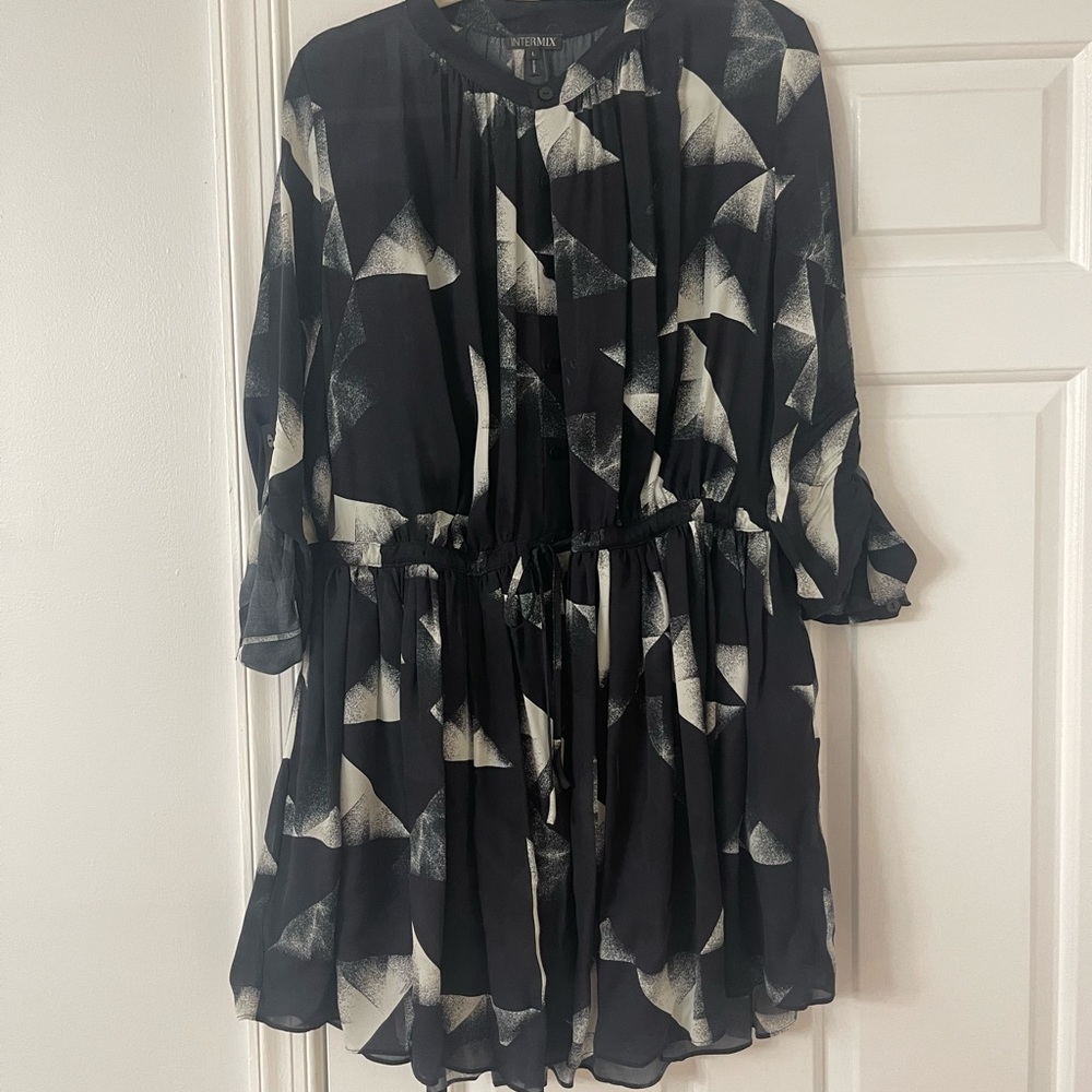 INTERMIX Black Shirt Dress with Tie Waist - L